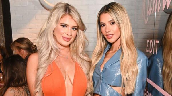 Liberty Poole and Joanna Chimo<em></em>nides at a Revolution Beauty event in 2022