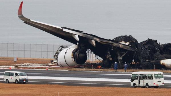 Officials investigate a burnt Japan Airlines (JAL) Airbus A350 plane after a collision with a Japan Coast Guard aircraft at Haneda Internatio<em></em>nal Airport in Tokyo, Japan January 3, 2024. REUTERS/Issei Kato/File Photo