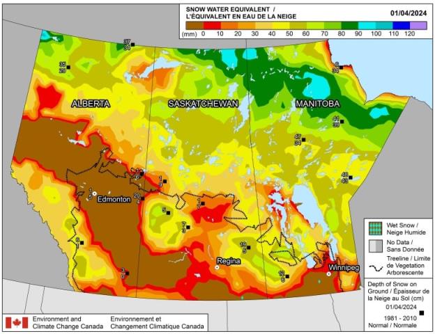A map shows drought co<em></em>nditions in Alberta.