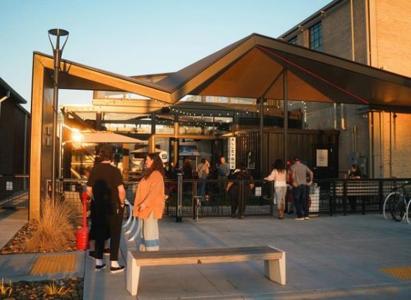 The Alley outdoor dining area at Sterling Market in Little Rock, Arkansas.