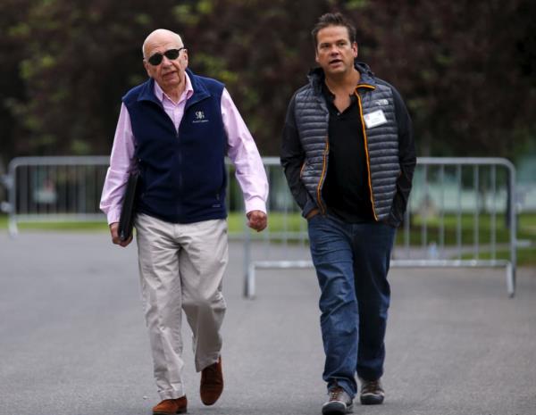Rupert Murdoch and his son Lachlan Murdoch attend the annual Allen and Co. media co<em></em>nference in Sun Valley, Idaho on July 8, 2015.