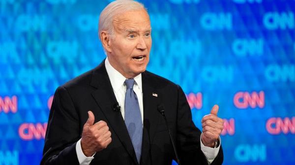 President Joe Biden, speaks during a presidential debate hosted by CNN with Republican presidential candidate former President Do<em></em>nald Trump, Thursday, June 27, 2024, in Atlanta. (AP Photo/Gerald Herbert)