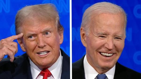 Joe Biden and Do<em></em>nald Trump in first US presidential debate of 2024