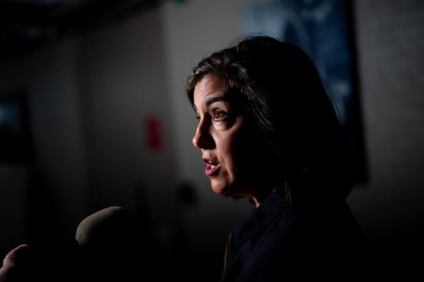 Rep. Nicole Malliotakis (R-NY) speaks to a reporter as she arrives for a weekly GOP caucus meeting on Capitol Hill on June 4, 2024 in Washington, DC.