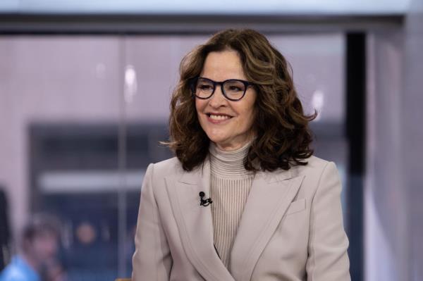 Ally Sheedy, aged 61, in a suit, appearing on the TODAY show discussing the Brat Pack label on April 13, 2023