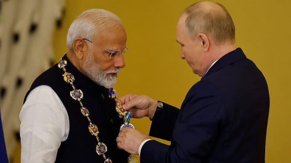 In a special ceremony in St. Andrew Hall in the Kremlin, President Putin co<em></em>nferred the award on Prime Minister Modi. The award was announced in 2019.