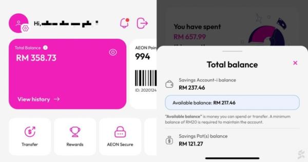 Aeon Bank now shows accurate total balances including pending card transactions. — SoyaCincau pic