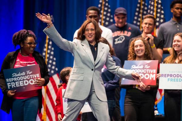Vice President Kamala Harris greets supporters at Howard University on April 25, 2023.