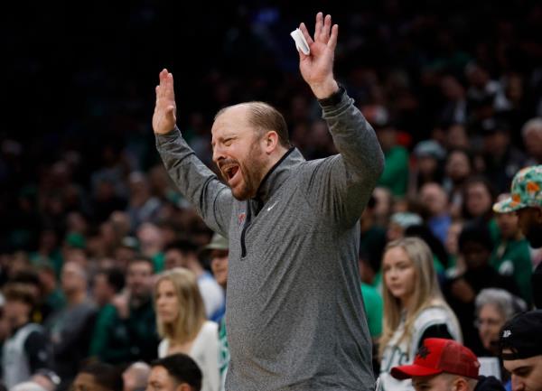 Tom Thibodeau reacts during the Knicks' win over the Celtics on March 5. 