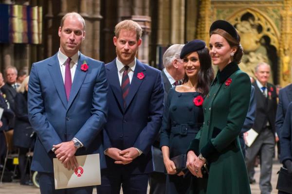 Prince William, Duke of Cambridge and Catherine, Duchess of Cambridge, Prince Harry, Duke of Sussex and Meghan, Duchess of Sussex attend a service marking the centenary of WW1 armistice at Westminster Abbey.