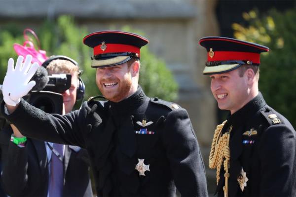 Prince Harry (left) walking with his best man, the then Duke of Cambridge, as he arrives at St George's Chapel.