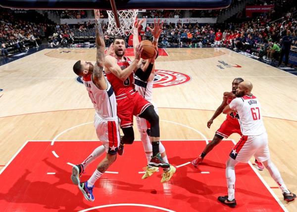 Bulls guard Zach LaVin goes to the basket against the Wizards on Jan. 11, 2023 at Capital One Arena in Washington, DC.