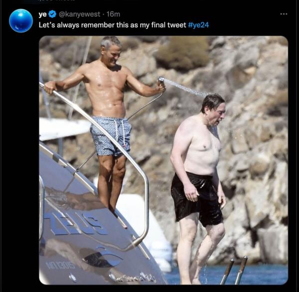 Ye's tweet of shirtless Musk.