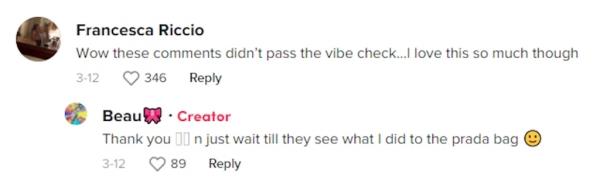 On TikTok, Beau suggested to a fan that she's also stylishly repurposed a separate luxury accessory. 