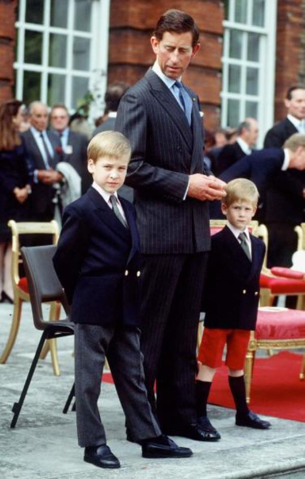 King Charles with young Prince William And Prince Harry At Beating The Retreat, Kensington Palace.