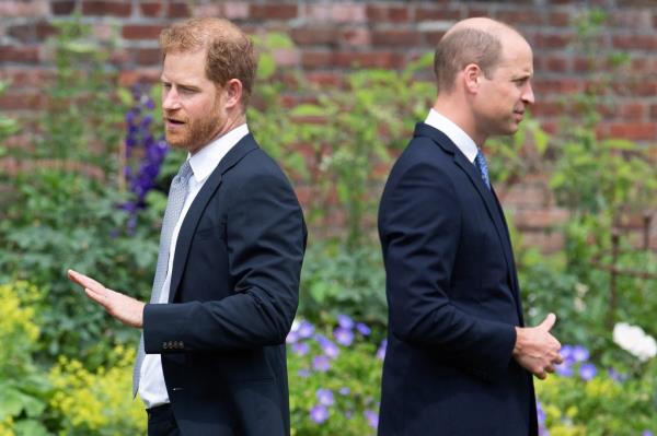 Prince Harry, Duke of Sussex (L) and Britain's Prince William, Duke of Cambridge attend the unveiling of a statue of their mother, Princess Diana at The Sunken Garden in Kensington.