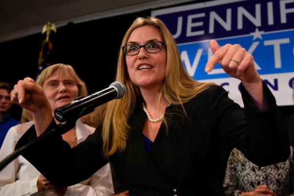 Rep. Jennifer Wexton addresses supporters on Election Night, 2022.