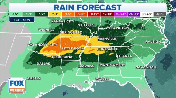 Possible rain totals from Wednesday to Sunday.