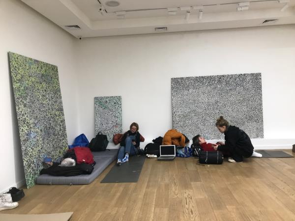 Inside the Voloshyn Gallery, floor-space was co<em></em>nverted into a shelter for artists and residents who remained in Kyiv.