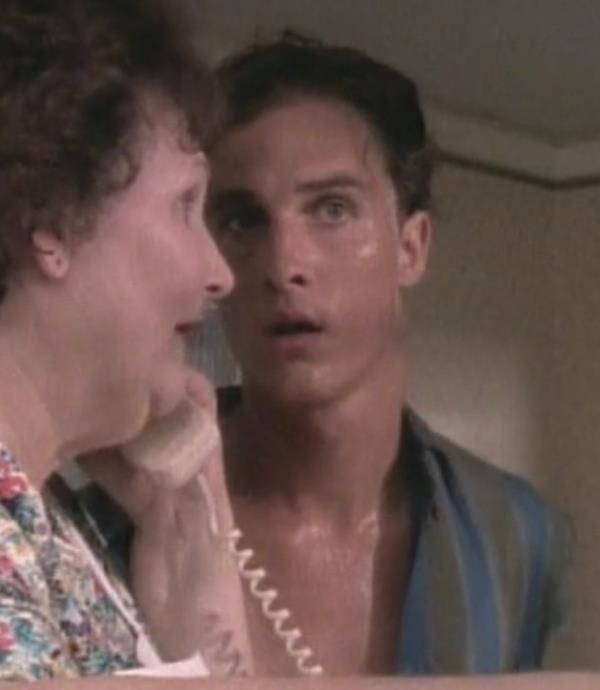 Matthew McCo<em></em>naughey sweaty, looking worried. 