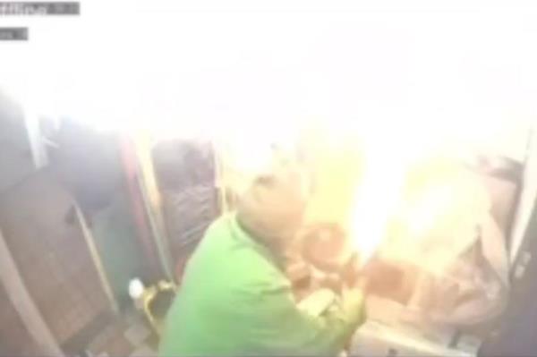 The moment the flames erupted, filling the entire room.