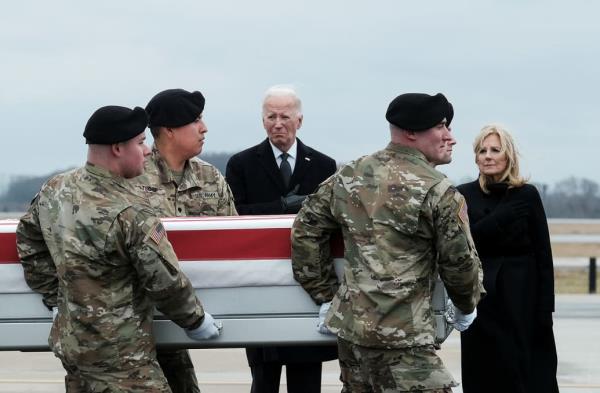 President Joe Biden attends the dignified transfer of the remains at Dover Air Force ba<em></em>se.