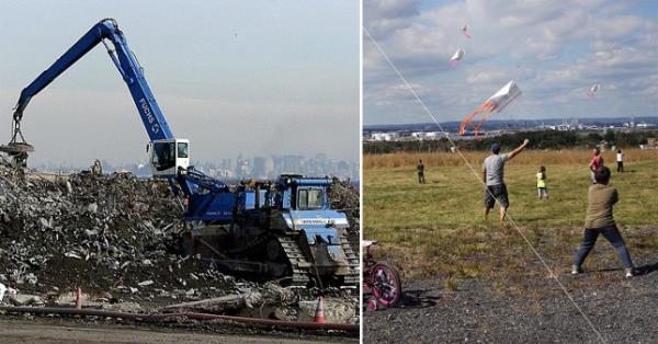 A twisted rescue ladder on top of a New York City Fire Truck sits among World Trade Center debris at the Fresh Kills Landfill in New York 14 January, 2002. Crews at ground zero have removed 951,272 tons of debris and steel as of 03 January, according to city officials. That is roughly three fourths of the 1.2 million tons that covered the area at the outset, according to estimates by the Federal Emergency Management Agency. AFP PHOTO Don EMMERT (Photo by Don EMMERT / AFP) (Photo by DON EMMERT/AFP via Getty Images)