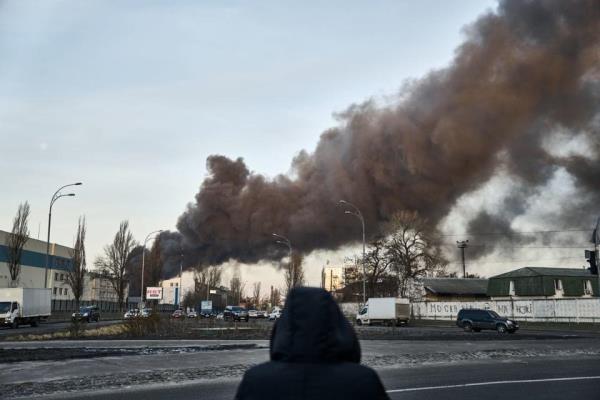The city is filled with smoke after Russia attacked the capital with missiles and dro<em></em>nes on Dec. 29, 2023. (Kostiantyn Liberov/Libkos/Getty Images)