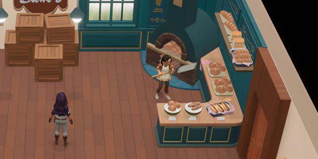 Eva working at the Bakery in Sam's General Store in Coral Island
