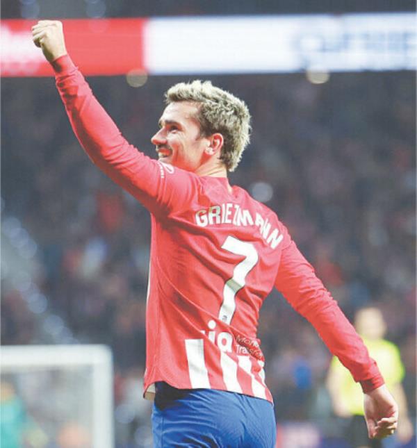  MADRID: Atletico Madrid’s Antoine Griezmann celebrates scoring during the La Liga match against Mallorca at Wanda Metropolitano.—Reuters 