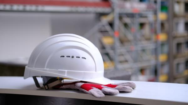 Hat and gloves at co<em></em>nstruction site