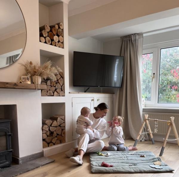 Living room after with Charlotte and children pictured