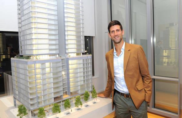 565 Broome Soho 'Summer Soiree' With Novak Djokovic Djokovic with a model of the NYC building wher<em></em>e he owns two apartments Photo: Craig Barritt/Getty Images