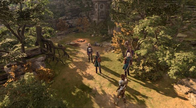 The party beside Lady Esther in Baldur's Gate 3.