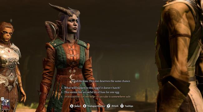 The player co<em></em>nvincing Varsh Ko'kuu to give them the egg in Baldur's Gate 3.