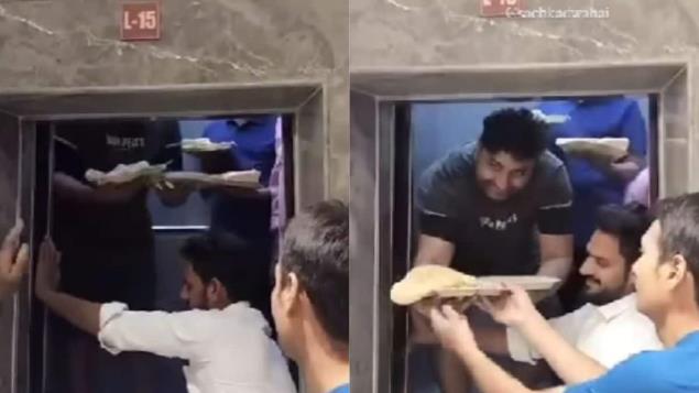 “抓住我的肚子”：诺伊达男子被困电梯，手里拿着盘子，网友感到困惑