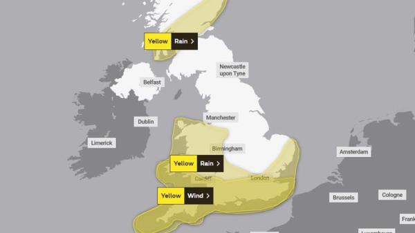 Met Officer weather warnings for wind and rain on Wednesday