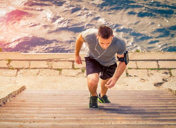 man fitness stair climbing, demo<em></em>nstrating workouts that'll get you walking every day