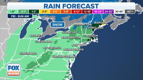 The storm is expected to bring between 1 and 2 inches of rain to New York City starting Tuesday.