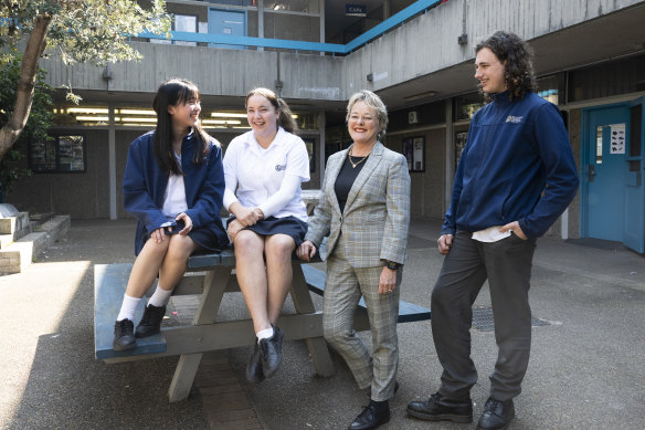Killarney Heights High School principal Hayley Emmerton with year 12 students.