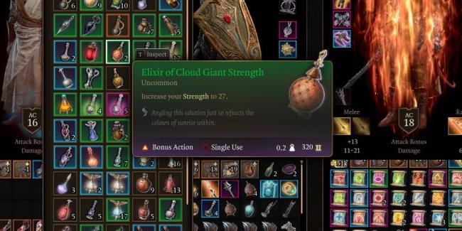 In-game des<em></em>cription of the elixir of cloud giant strength in Baldur's Gate 3