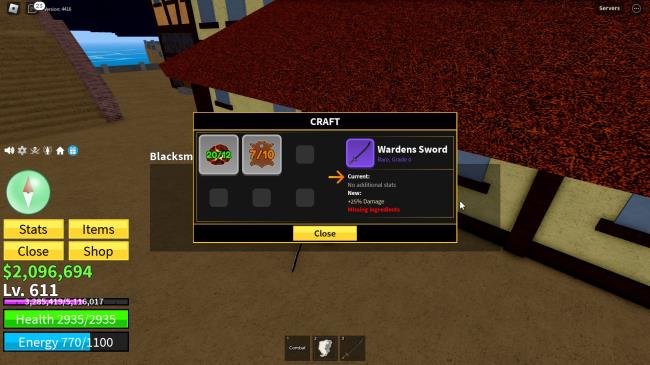 Roblox Blox Fruits, the upgrade of the Wardens Sword