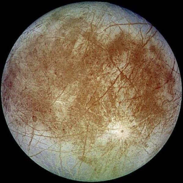 Jupiter's moon Europa, as photographed by the Galileo spacecraft in 1997.