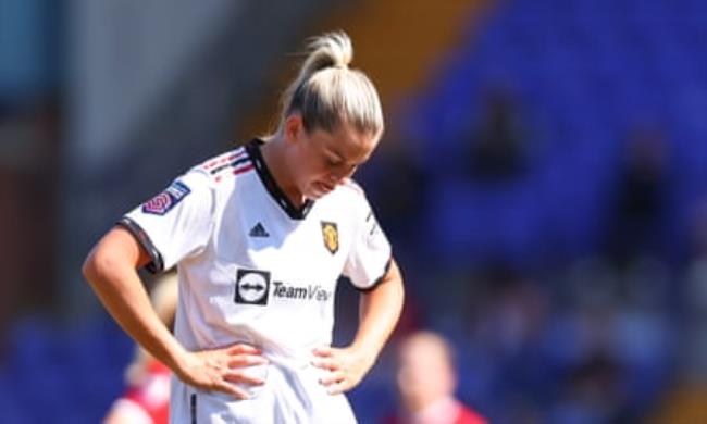 A dejected Alessia Russo with her hands on her hips during Manchester United’s futile victory against Liverpool.