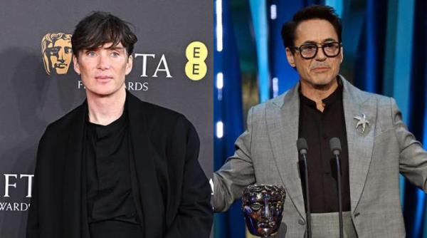 奥本海默的希里安·墨菲与小罗伯特·唐尼一起庆祝英国电影和电视艺术学院奖最佳男主角