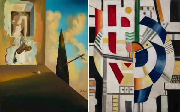 Salvador Dali, Instrument Masochiste (Masochistic Instrument), circa 1934. Fernand Léger, Les Pistons (The Pistons), 1918, Auckland Art Gallery Toi o Tāmaki, gift of Julian and Josie Robertson through the Auckland Art Gallery Foundation, 2023.