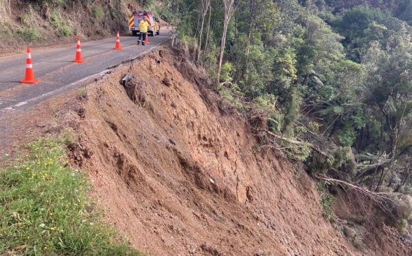 A slip on Lone Kauri Road after Cyclone Gabrielle.