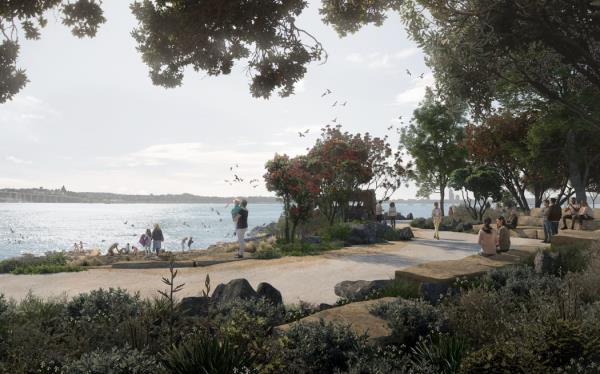 Co<em></em>ncept art of the proposed new public headland at Wynyard Quarter.