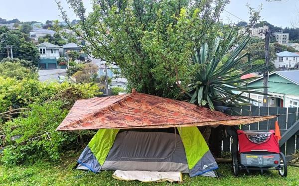 Teiti Nepia's tent set up.