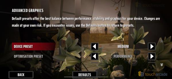 血钱-复仇的图形和性能选项显示，90fps和更多- TouchArcade